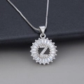 Silver necklace with round letter Z pendant featuring sparkling cubic zirconia stones - Letter Z / Silver