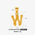 Polished golden stainless steel letter W bamboo style pendant with size measurements - Letter W / Gold