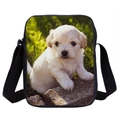 Black canvas crossbody bag with 3D white puppy print and adjustable strap - White Puppy