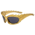 Lunettes de soleil Y2K dorées en forme de flamme avec verres gris et branches dentelées - Monture Or Noir Gris