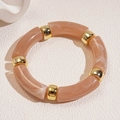 Minimalist iridescent acrylic bracelet with brown marble texture and gold metal spacers - Brown