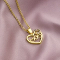 Gold Mom heart pendant necklace with zirconia on elegant pink silk background - Heart Letter MOM-Multicolor Zircon