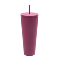 Minimalist deep pink double-walled plastic tumbler with matching lid and straw - 750ml / Burgundy
