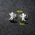 Cupid angel silhouette stud earrings in polished stainless steel 10x8mm size view - Cupid / Steel