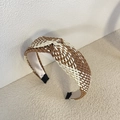 Serre-tête large tressé marron et blanc style bohème avec un nœud supérieur tendance - Blanc Ambre