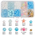 DIY bead set in 10-grid box with 240pcs mixed green and floral accessories for jewelry - Blue