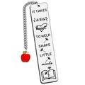 Silver stainless steel bookmark with red apple pendant and teacher appreciation quote - Red Apple/Heart Shape-6