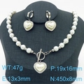 Silver tone heart pearl jewelry set with OT buckle necklace and matching earrings - Silver Full Pearl Heart Jewelry Set