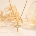 Elegant gold-tone cross pendant necklace with clear crystals and twisted rope chain - Style 7-Rope Chain Geometric