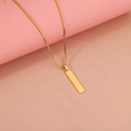 Macro shot of polished gold rectangular bar pendant on a sturdy box chain necklace - Gold Color (6*27mm)(MP208)