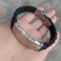 Bracciale da uomo in silicone nero con piastra in acciaio inossidabile argento e chiusura - Color Acciaio