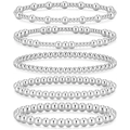 Set di 5 bracciali con perle d'argento e finitura metallica lucida lucente - Argento Set 4/5/6mm 3+5mm