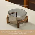 Smoky grey glass fruit bowl with acacia wood stand, 2800ml capacity for home and hotel decor - 2800ml / Medium Smoky Gray (Acacia Wood Stand)