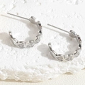 Close-up of S925 sterling silver heart-shaped earrings with inlaid white zircon stones - Heart Zirconia Style (ES2276)