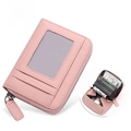 Pink lychee grain leather RFID wallet with card slots and transparent ID window - JP-6002 Style / Light Pink