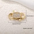 Detail of gold-plated pendant connector with cubic zirconia and size dimensions - Universal Connector
