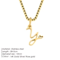 14K gold plated stainless steel cursive letter y necklace with a small heart pendant - Letter Y / 38+5cm / Gold