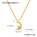 Detail view of gold moon and star pendant with beads chain including product dimensions - Moon Star Pendant / Gold Moon