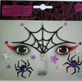 Gothic Halloween face sticker set with glitter spider web and purple gem spiders - Halloween Spider Web Style 2
