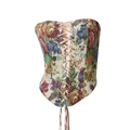 Détail d'un haut corset en jacquard fleuri avec rubans croisés et œillets en métal - S / Beige Floral