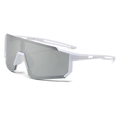 White frame cycling sunglasses with silver mirrored lens for outdoor sports - One-piece Sports Style (89377) / White Frame Silver Mirror
