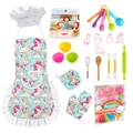 Flat lay of 24pcs unicorn themed kids baking set with apron, chef hat, and tools - Unicorn Rainbow 24 Pcs (WQ5187-8B)