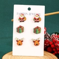 Drei Paar Weihnachts-Ohrstecker Set mit Weihnachtsmann, Rentier und Geschenkbox Motiv - Holz Weihnachtsmann Stil