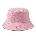 Fashionable pink cotton bucket hat featuring sparkling silver rhinestones in a Y2K style - Pink with White Diamonds