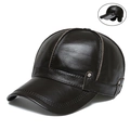 Berretto da baseball invernale da uomo in pelle marrone scuro con paraorecchie - Berretto da Baseball con Cintura Piegata Nero