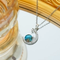 Silver star and crescent moon pendant necklace with blue celestial orb for women - Star and Moon Galaxy Style (C398 Silver) / Silver