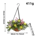 Künstliche Weihnachtsampel mit LED-Lichtern, Zapfen und roten Beeren 40x45cm Maße - H1-21 Schneekorb / Mit 10 LED-Leuchten/Batterie Nicht Enthalten