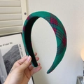 Padded wide headband with green and red plaid woolen fabric in vintage British style - Green Red Plaid