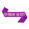 Purple glitter sash with gold Birthday Queen lettering for party celebrations - Purple Gold Text Birthday Queen