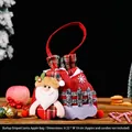 Weihnachtsgeschenktüte aus Leinen mit 3D-Weihnachtsmann und rot-kariertem Muster, 22x19cm - Rindenoptik Griff Weihnachtsmann / Rot