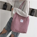 Dusty pink corduroy tote bag with feather patch for casual daily shoulder wear - Lotus root pink