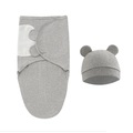 Detail of grey newborn swaddle sack and matching bear ear hat in soft knitted cotton fabric - Solid Grey Swaddle + Hat Set