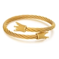 Gouden roestvrijstalen gedraaide kabelarmband voor heren met kroonvormige uiteinden - ZJ6938-Dubbele Laag Zwart