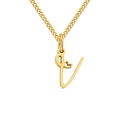 Golden letter V pendant necklace with heart detail on a fine titanium steel chain - Letter V / Gold