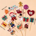 Christmas cupcake toppers set with Santa and snowman patterns on wooden sticks - Christmas Bear with Scarf Topper Kit 5 Sets