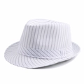 White pinstripe fedora sun hat with classic short brim and striped band for men - 60CM / White