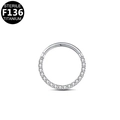 F136 titanium clicker ring with clear cubic zirconia pavé stones in polished silver - Silver Medical Titanium Diamond