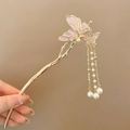 Spilla per capelli con farfalle in smalto rosa e nappa di perle in finitura oro - Rosa
