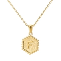 18K gold-plated stainless steel hexagon necklace featuring an embossed letter F pendant - Gold F (With Chain)