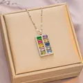 Titanium necklace variant featuring a rectangular pendant with ten colorful gemstones - 6048 Abacus Pendant / Silver