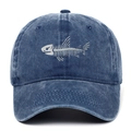 Gorra vintage azul marino de algodón lavado con bordado de espina de pescado blanca - Talla Única(Ajustable) / Azul marino
