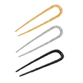 Close-up of U-shaped hairpins in gold, silver, and black with wavy metal textures - Patterned/3 Pieces / Gold+Silver+Black
