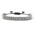 Hematite cross bracelet with arrow design and adjustable black braided cord strap - Single Piece / Silver Gray