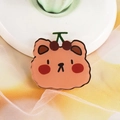 Cute pink acrylic bear pin with cherry decoration on a soft cream background - 07 Cherry Bear Head