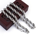 Polished silver stainless steel rope chain necklace on dark wooden box display - Bold / Lobster Clasp / Bracelet