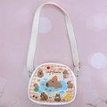 Close-up of beige checkered kids crossbody bag featuring cute capybara print and strap - Style A (Beige Bathing Capybara)